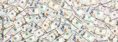 Top view of various dollar cash background. Different banknotes concept. Wealth and rich concept