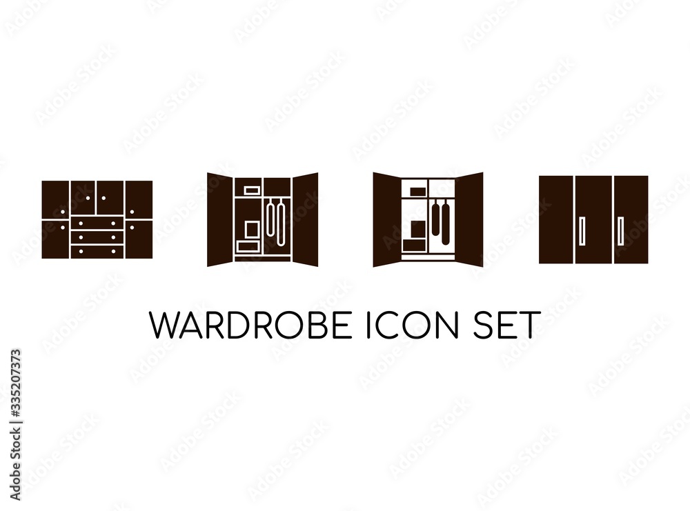 Icon Set of Wardrobe Vector in Monogram Concept. Design with Black ...
