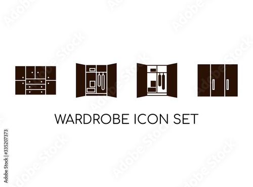 Icon Set of Wardrobe Vector in Monogram Concept. Design with Black Isolated on White Background. Vector Illustration.