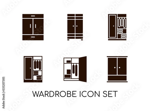 Icon Set of Wardrobe Vector in Monogram Concept. Design with Black Isolated on White Background. Vector Illustration.