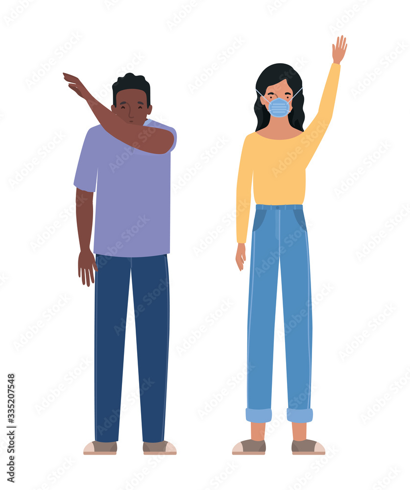 Man and woman with mask and sneezing vector design