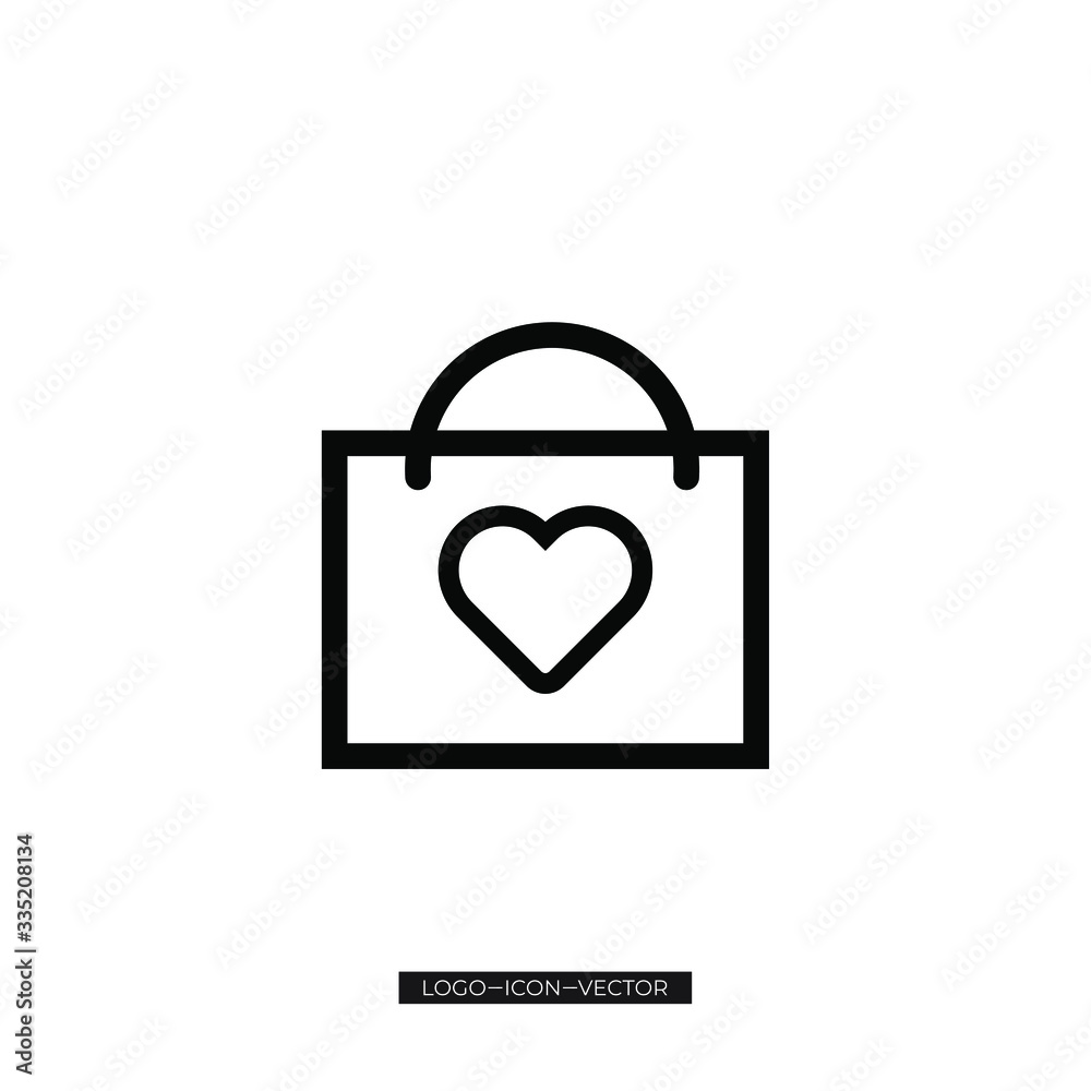 Shopping bag with heart line icon, outline vector sign, linear pictograph isolated on white. Symbol, logo illustration Shopping bag with heart line icon, outline vector sign, linear pictograph isolated on white. Symbol, logo illustration