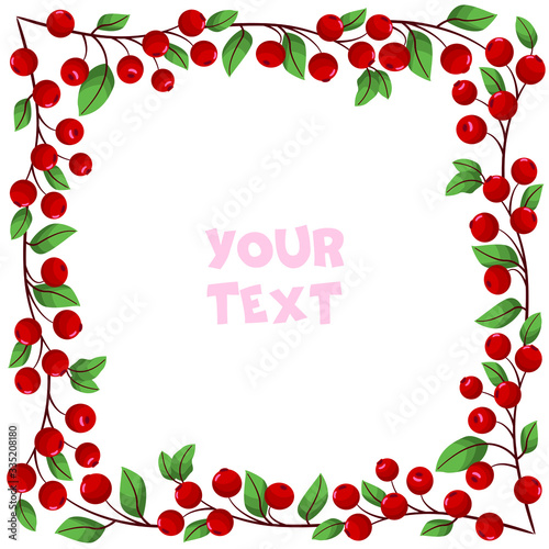 Cranberry frame; vector illustration; square border with forest berries for invitations, greeting cards, etc.