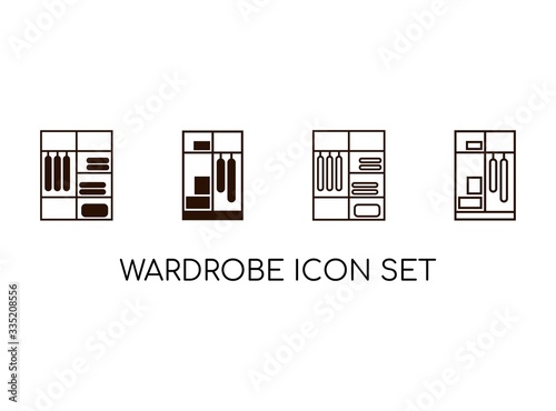 Icon Set of Wardrobe Vector in Monogram Concept. Design with Black Isolated on White Background. Vector Illustration.