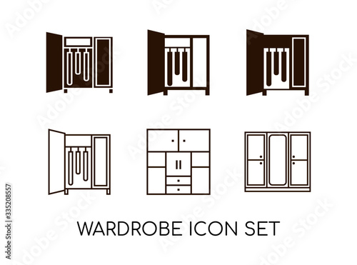 Icon Set of Wardrobe Vector in Monogram Concept. Design with Black Isolated on White Background. Vector Illustration.