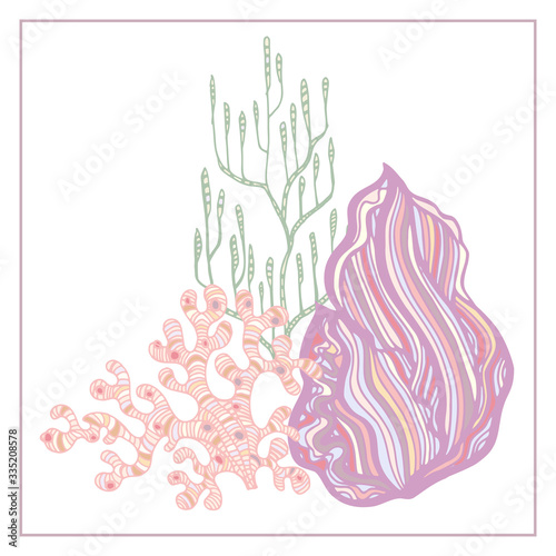 Coral and Algae vector graphic sketch handdraw 