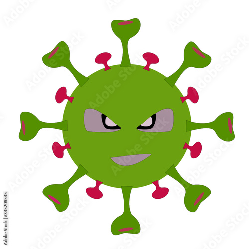 funny green Coronavirus , vector in flat design , no effects.