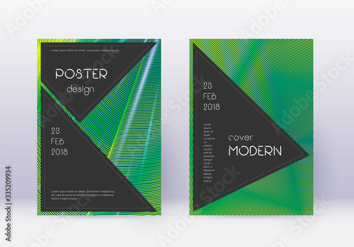 Black cover design template set. Green abstract li
