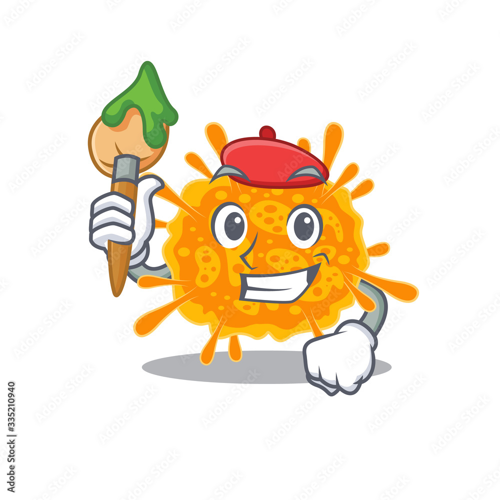 A creative nobecovirus artist mascot design style paint with a brush A creative nobecovirus artist mascot design style paint with a brush