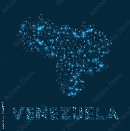 Venezuela network map. Abstract geometric map of the country. Internet connections and telecommunication design. Trendy vector illustration.