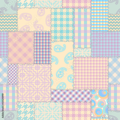 Seamless background pattern. Textile patchwork pattern in pastel colors. Vector image