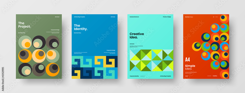 Company identity brochure template collection. Business presentation vector A4 vertical orientation front page mock up set. Corporate report cover abstract geometric illustration design layout bundle. Company identity brochure template collection. Business presentation vector A4 vertical orientation front page mock up set. Corporate report cover abstract geometric illustration design layout bundle.