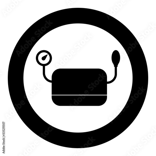 Blood pressure measuring device Tonometer apparatus Sphygmometer Aneroid Spygmos icon in circle round black color vector illustration flat style image