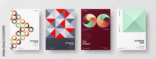 Company identity brochure template collection. Business presentation vector A4 vertical orientation front page mock up set. Corporate report cover abstract geometric illustration design layout bundle.