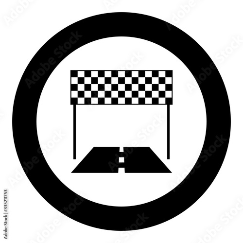 Finish and road line racing track Success concept Finishing icon in circle round black color vector illustration flat style image