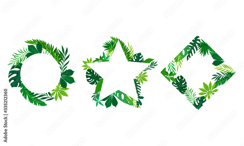 Tropical Leaves and Branches in Shaped Frames and Borders Vector Set Tropical Leaves and Branches in Shaped Frames and Borders Vector Set