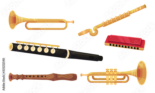 Wind Musical Instruments Isolated on White Background Vector Set