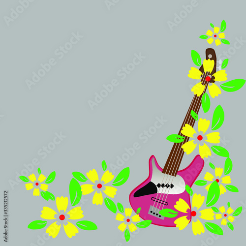 The illustration is a background of flowers and a guitar. Background for workbook  project  business  presentation  template
