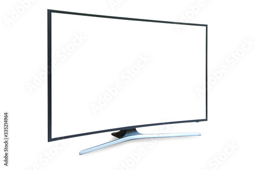 Curved TV 4K flat screen lcd or oled, plasma realistic, White blank HD monitor mockup, Modern video panel white flatscreen with clipping path.