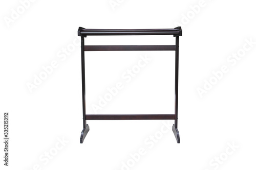 Towel hanger on isolated white background. with clipping path. Clothes line black wooden. Cloth hanger.