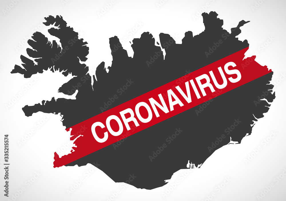 Iceland map with Coronavirus warning illustration