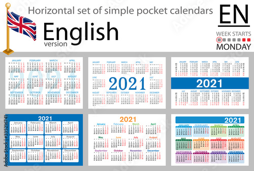 English horizontal pocket calendar for 2021