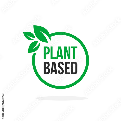 Vector Plant Based Icon Round with Leafs Flat