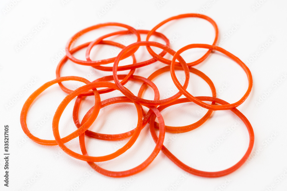 Red rubber bands isolated on white background Red rubber bands isolated on white background
