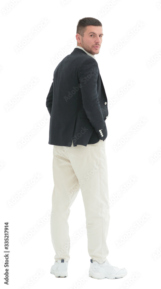 modern business man looking at a white blank screen modern business man looking at a white blank screen