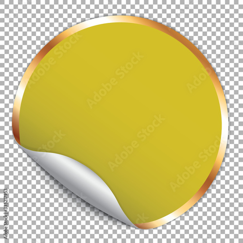 yellow round note paper banner with golden frame on transparent background 