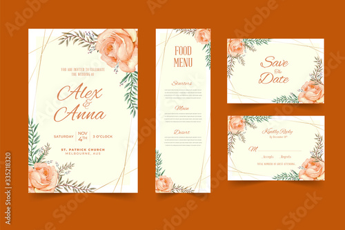 Wedding card template with beautiful watercolor floral wreath Premium Vector
