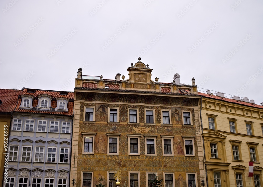 Bohemian architecture and colored buildings (Prague, Czech Republic, Europe)
