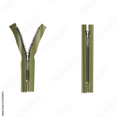 Open and closed zipper illustration. Fastener on clothing