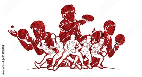 Group of Ping Pong players, Table Tennis players action cartoon sport graphic vector.