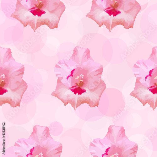 Wallpaper Mural Watercolor floral seamless pattern. Gladiolus flower on pink background. Floral texture with bokeh decoration. Torontodigital.ca