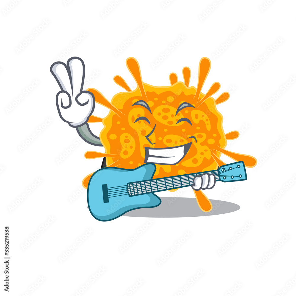 Fototapeta premium Talented musician of nobecovirus cartoon design playing a guitar