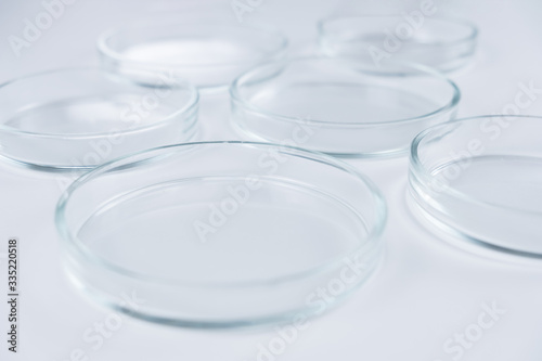 empty petri dishes on a white table