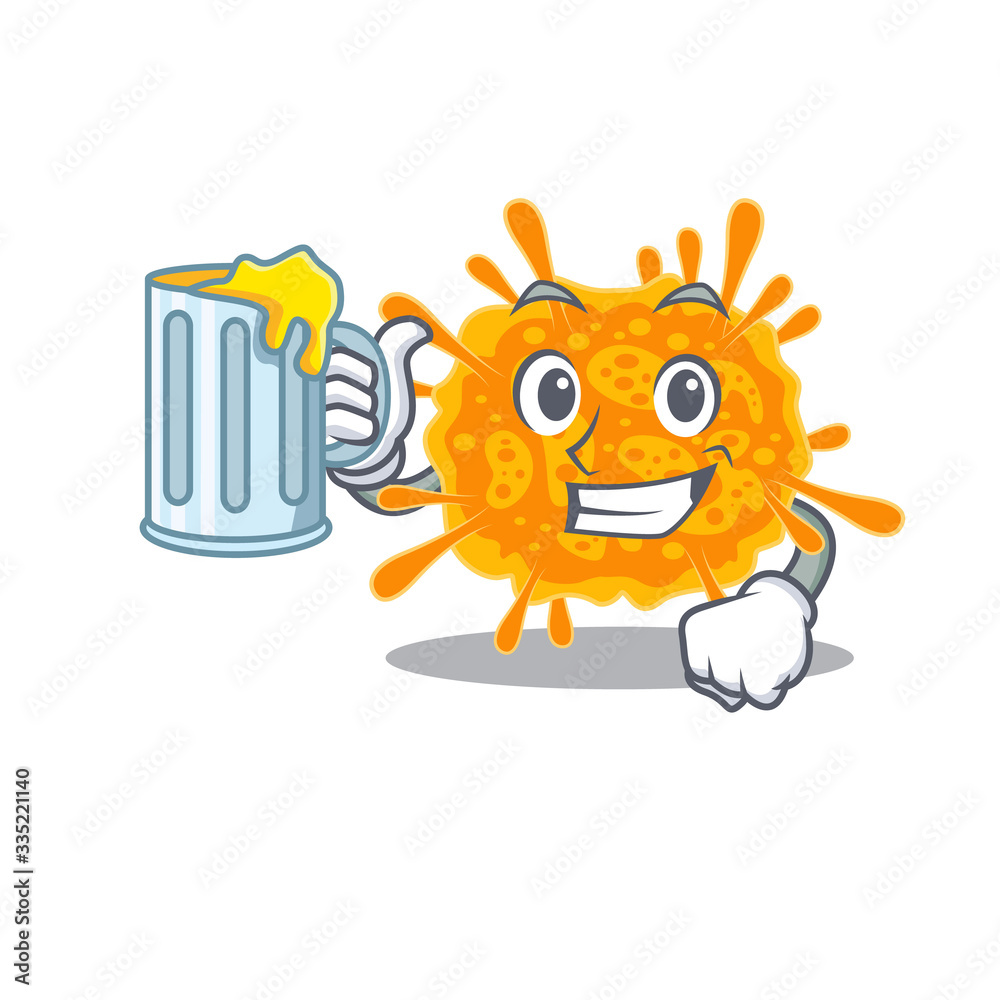 A cartoon concept of nobecovirus rise up a glass of beer