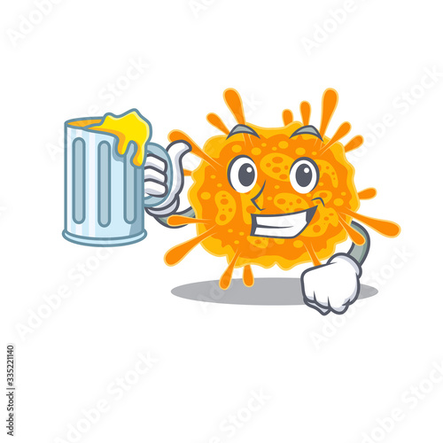 A cartoon concept of nobecovirus rise up a glass of beer