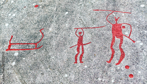 Historic bronze age rock carvings in tanum, Sweden photo