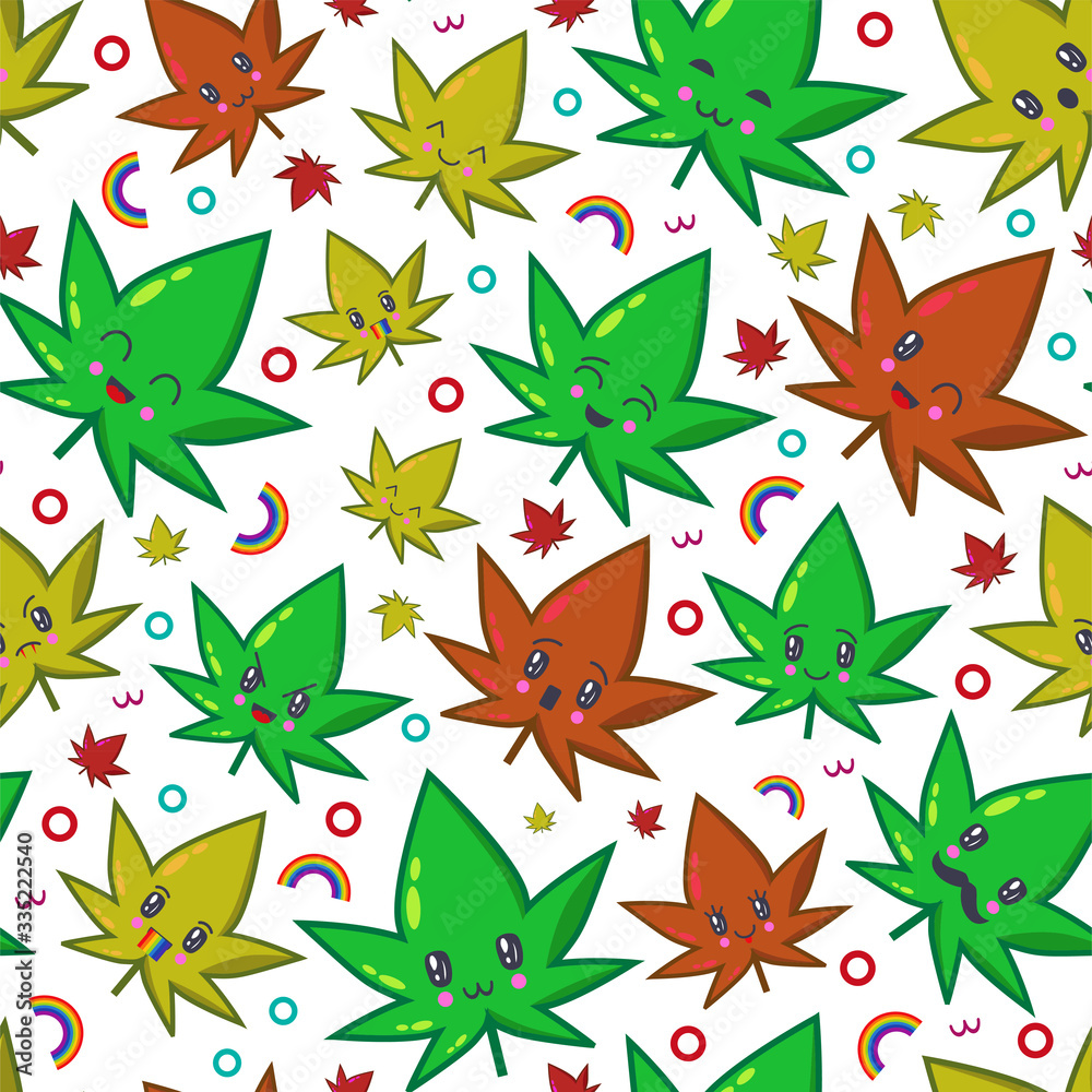 Vector illustration of cannabis in the style of kawaii. Cute and funny ...