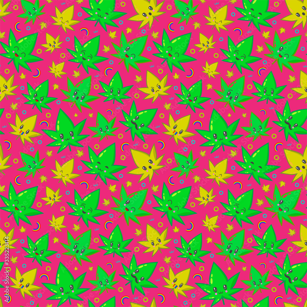 Vector illustration of cannabis in the style of kawaii. Cute and funny ...