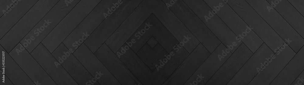 Black anthracite wooden pattern square rhombus diamond herringbone texture background banner panorama long - obrazy, fototapety, plakaty 