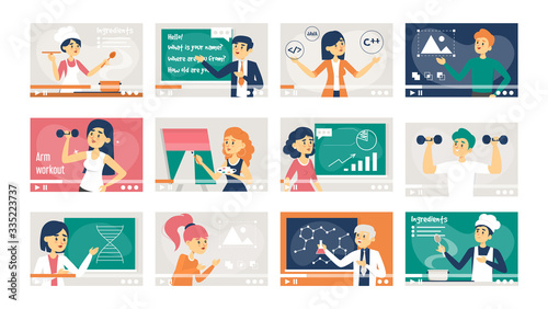 Set of online courses vector isolated. Education