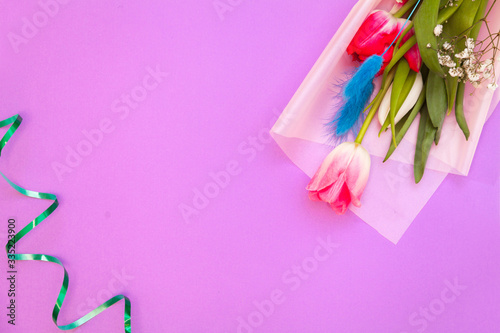 delicate spring flowers and gift box