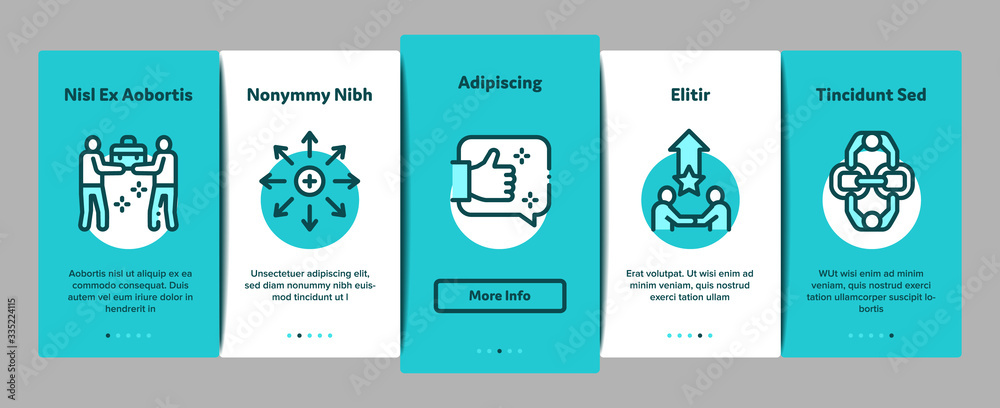 Collaboration Work Onboarding Mobile App Page Screen Vector. Human And Brain Collaboration, Worker Research And Handshake, Cooperation And Organization Color Contour Illustrations