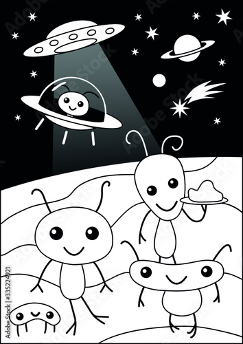 Cute Funny Alien Party Cartoon coloring page 