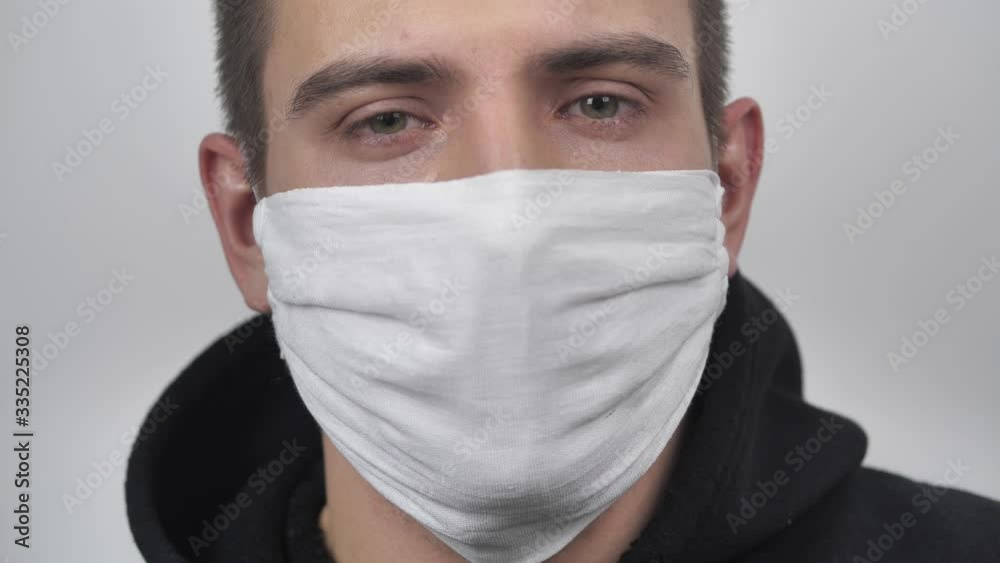 Portrait guy in masked. Protection against pandemic, viruses 4k