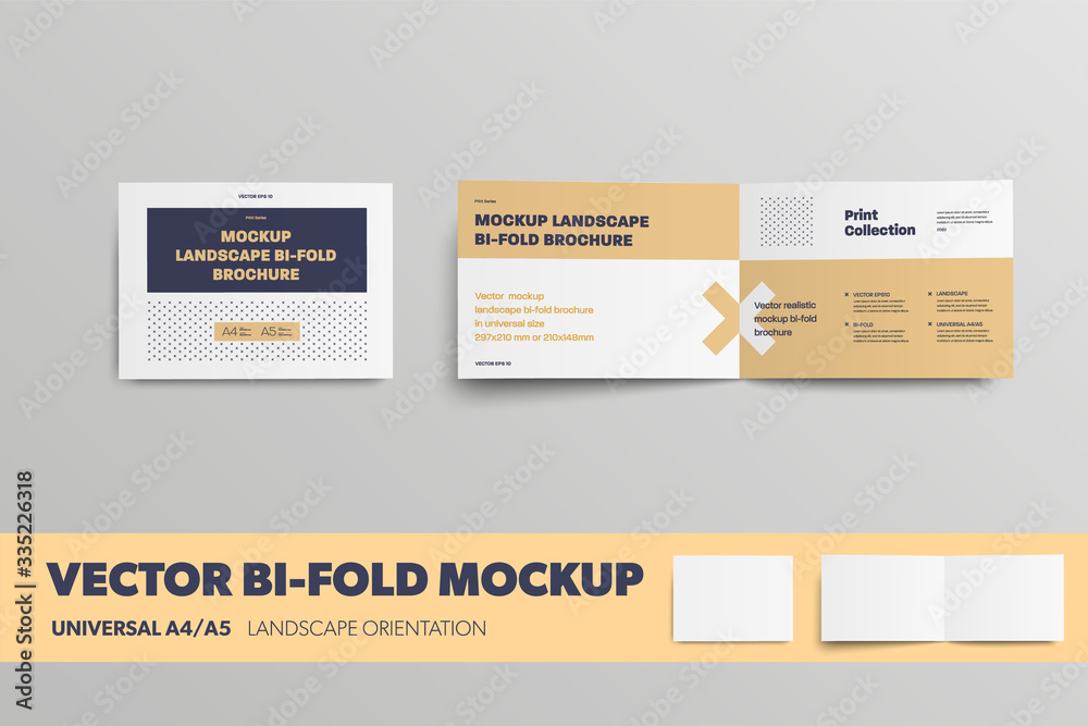 Mockup vector leaflet, universal horizontal orientation brochure, for design presentation.