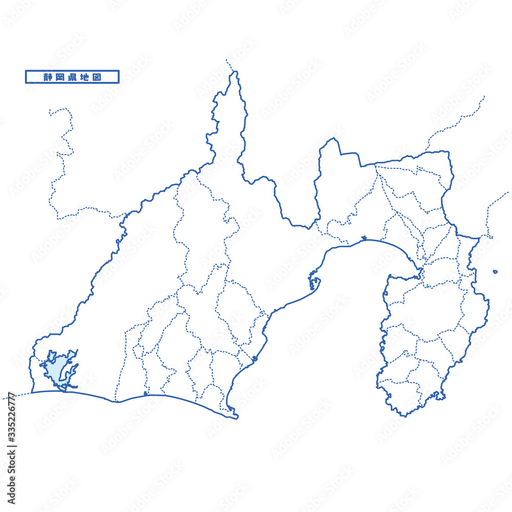 Obraz premium 静岡県地図 シンプル白地図 市区町村